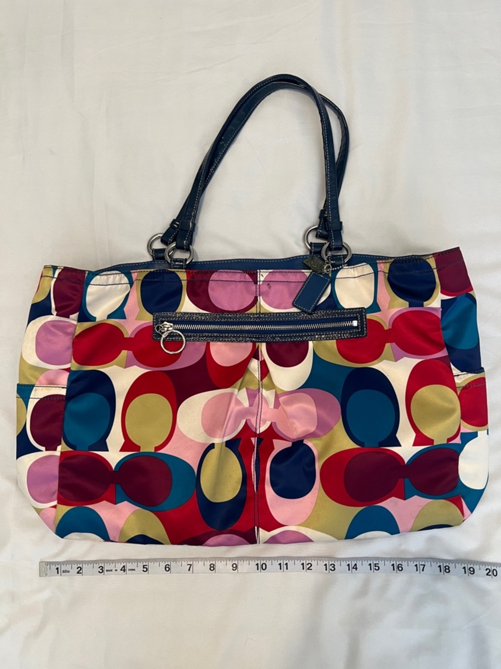 Coach signature Toto tote blue trim clean inside minimal signs of wear outside - Picture 8 of 15